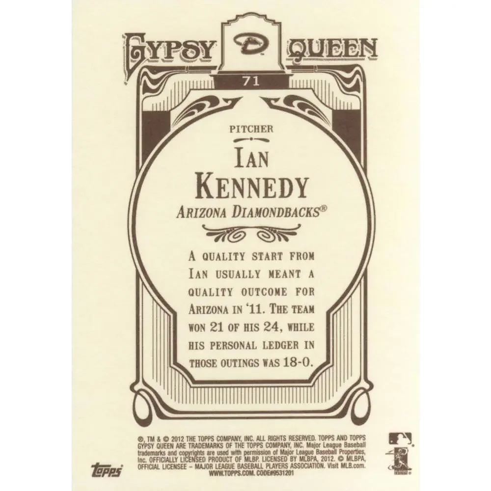 2012 Topps Gypsy Queen Ian Kennedy # 71a Arizona Diamondbacks